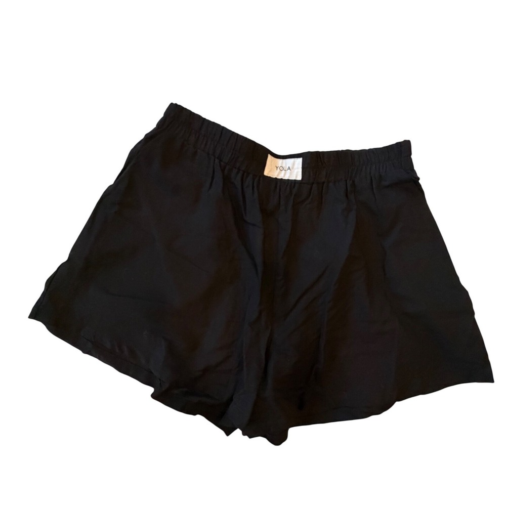 YOLA Women's Black Lounge Shorts Elastic‎ Waist large cotton/linen